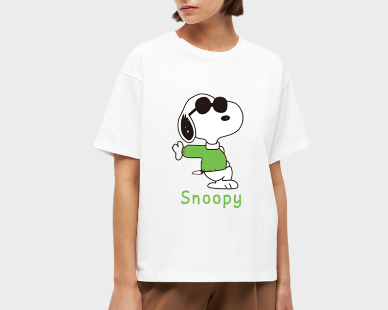 Women's Oversized Graphic Printed Premium Cotton Biowash Half Sleeves T-Shirt - Cool Snoopy Standing Graphic Unisex Tee