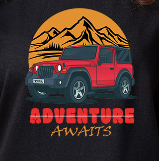 Women's Graphic Printed Premium Cotton Biowash Half Sleeves T-Shirt - Unisex, Regular Fit, Round Neck, Half Sleeves - Thar Adventure Awaits