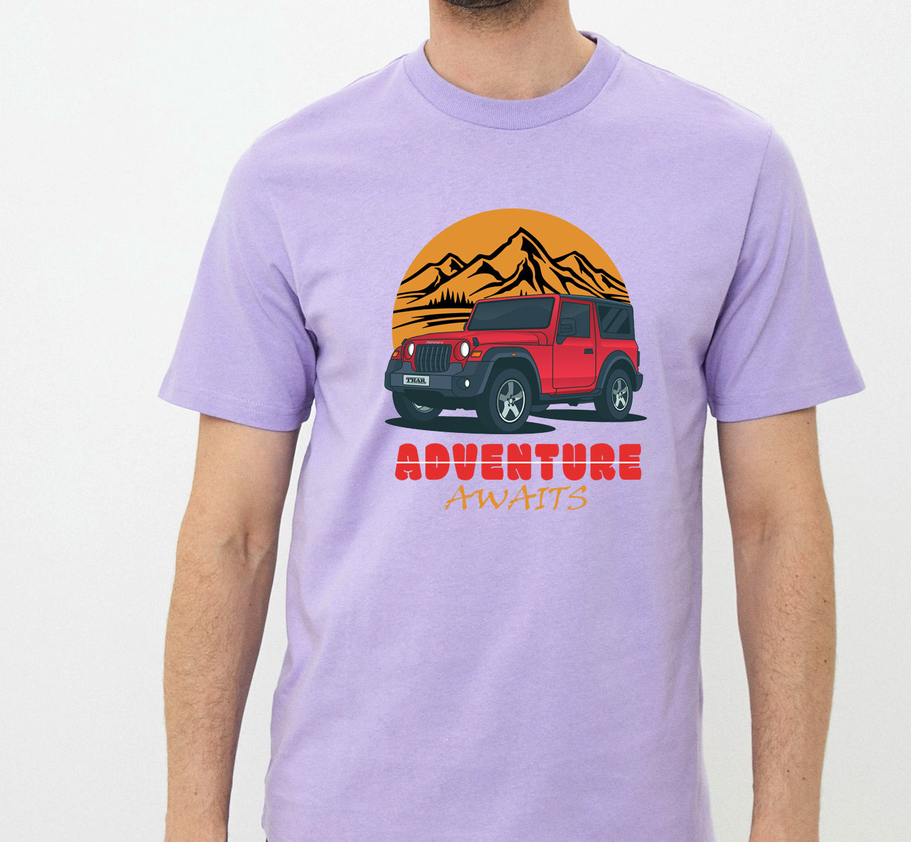 Men's Graphic Printed Premium Cotton Lavender Color T-Shirt - Thar Adventure Awaits Graphic Unisex Tee