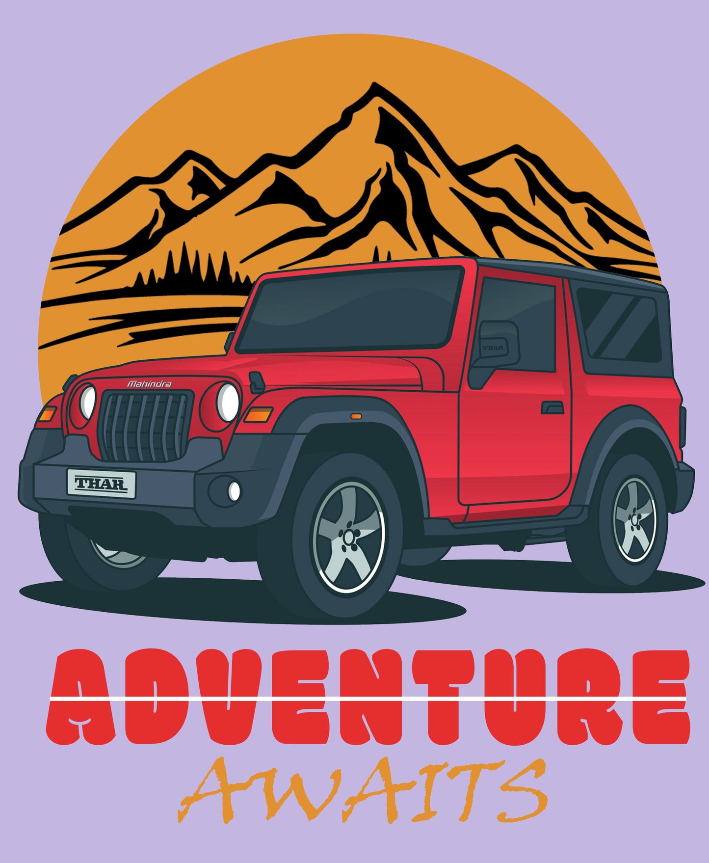 Men's Graphic Printed Premium Cotton Lavender Color T-Shirt - Thar Adventure Awaits Graphic Unisex Tee