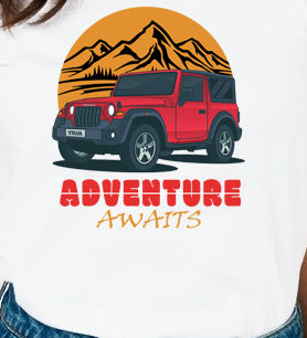 Women's Graphic Printed Premium Cotton Biowash Half Sleeves T-Shirt - Unisex, Regular Fit, Round Neck, Half Sleeves - Thar Adventure Awaits