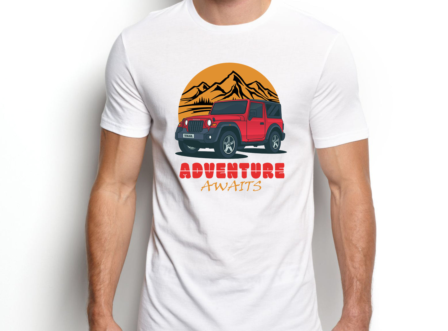 Men's Graphic Printed Premium Cotton Biowash Half Sleeves T-Shirt - Thar Adventure Awaits