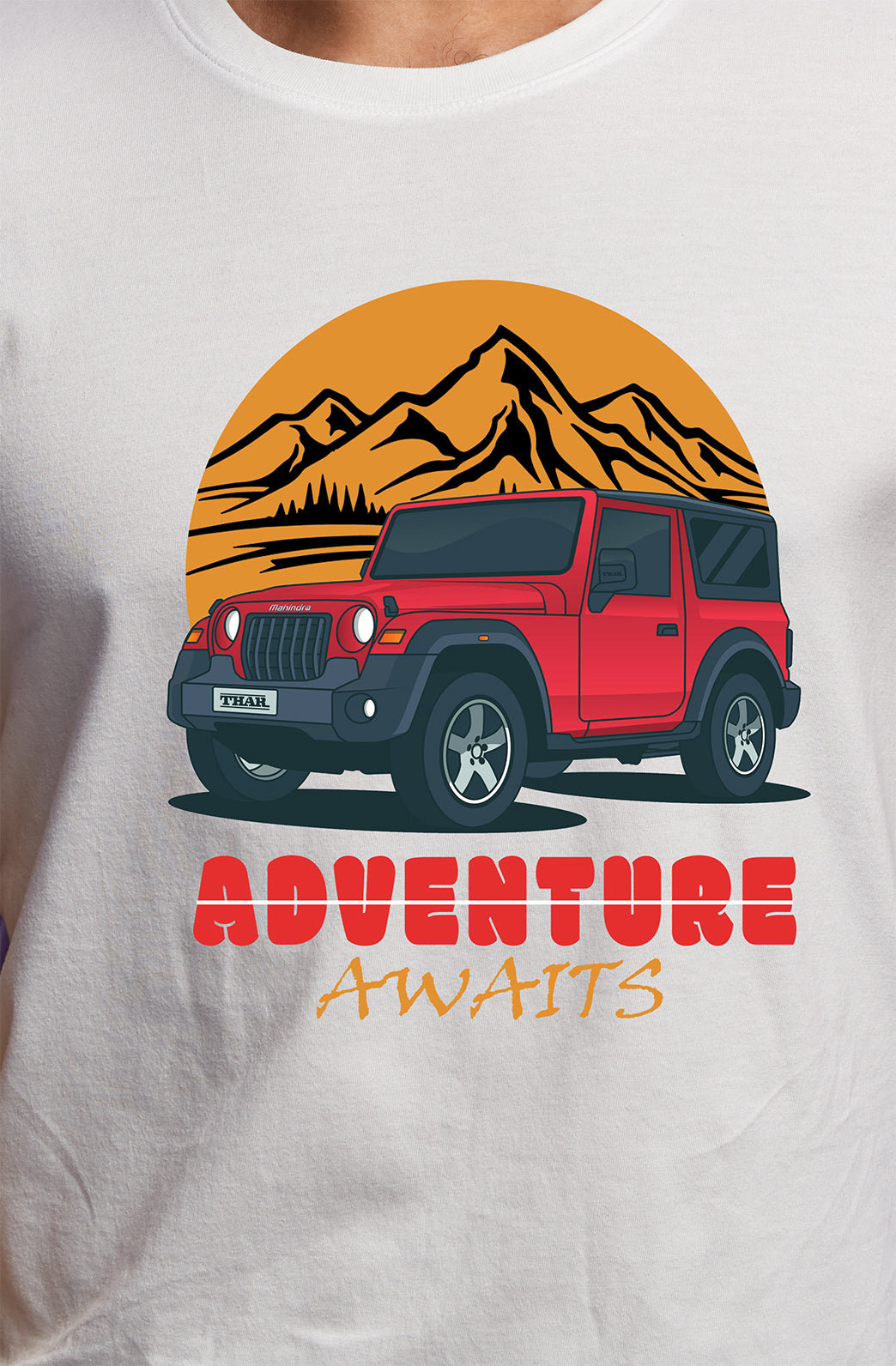 Men's Graphic Printed Premium Cotton Biowash Half Sleeves T-Shirt - Thar Adventure Awaits