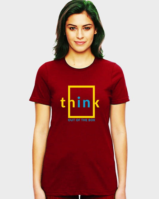 Women's Graphic Printed Premium Cotton Biowash Maroon color T-Shirt - Think Out Of The Box Graphic Unisex Tee