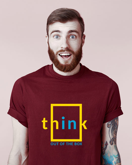 Men's Graphic Printed Premium Cotton Biowash T-Shirt - Think Out Of The Box Graphic Unisex Tee