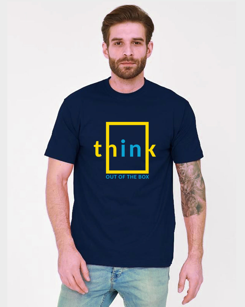 Men's Graphic Printed Premium Cotton Biowash T-Shirt - Think Out Of The Box Graphic Unisex Tee