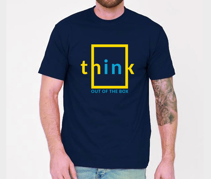 Men's Graphic Printed Premium Cotton Biowash T-Shirt - Think Out Of The Box Graphic Unisex Tee