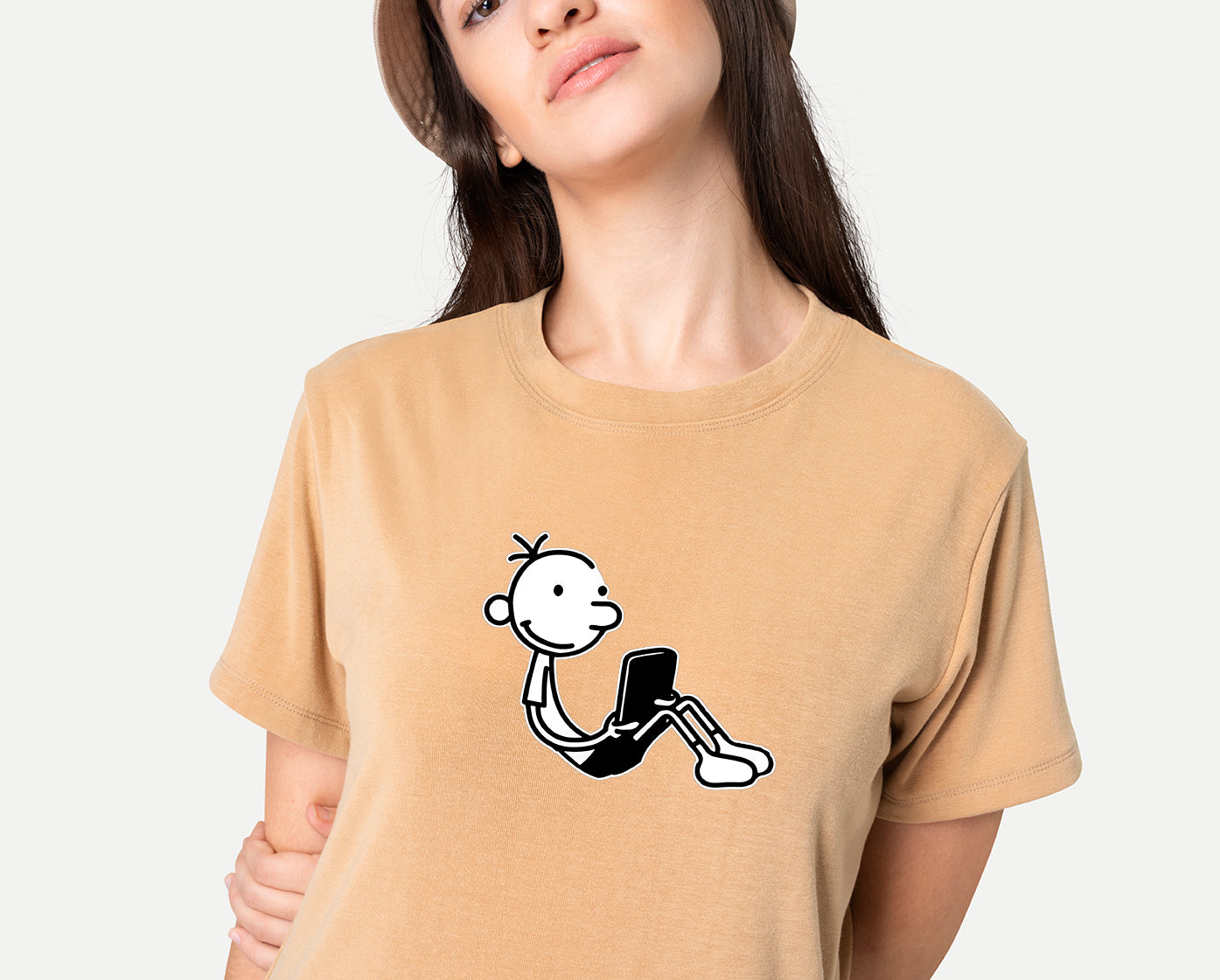 Women's Graphic Printed Cotton Biowash T-Shirt - Unisex, Regular Fit, Round Neck, Half Sleeves - Funny Wimpy Kid Graphic Tee