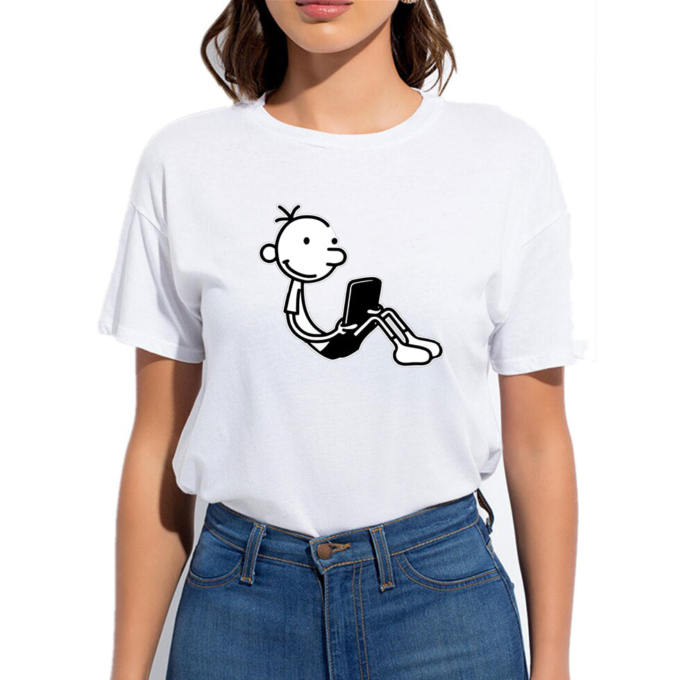 Women's Graphic Printed Cotton Biowash T-Shirt - Unisex, Regular Fit, Round Neck, Half Sleeves - Funny Wimpy Kid Graphic Tee