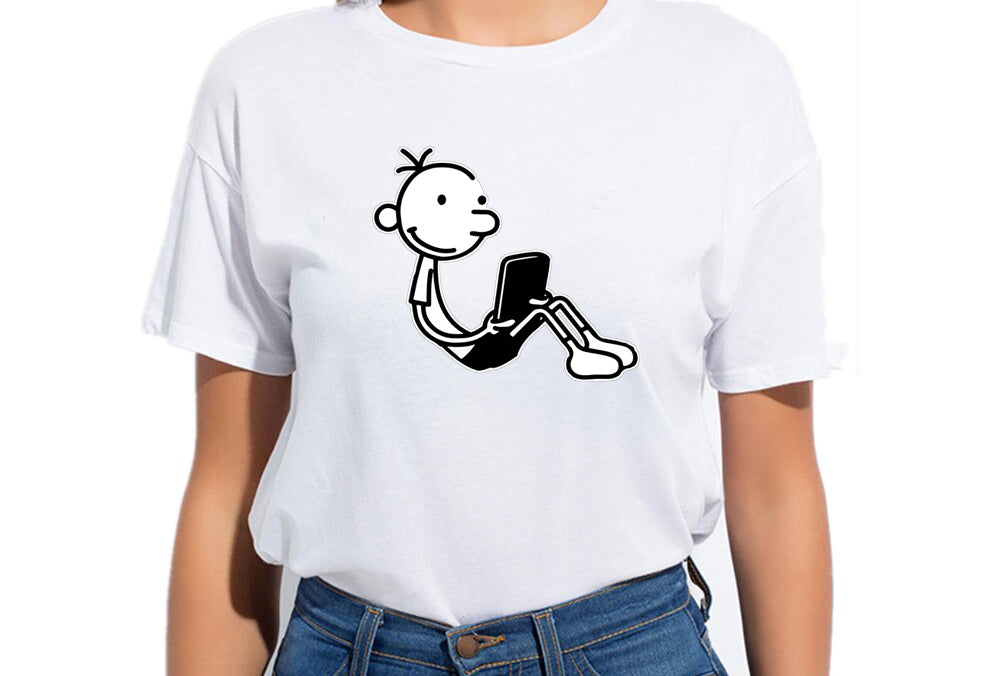 Women's Graphic Printed Cotton Biowash T-Shirt - Unisex, Regular Fit, Round Neck, Half Sleeves - Funny Wimpy Kid Graphic Tee